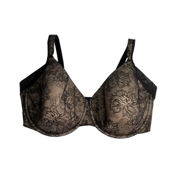 Bali Underwire Bra Size 42 DDD 42F Plus Size Black Lace Mesh Sexy Neutral Floral - Picture 1 of 7
